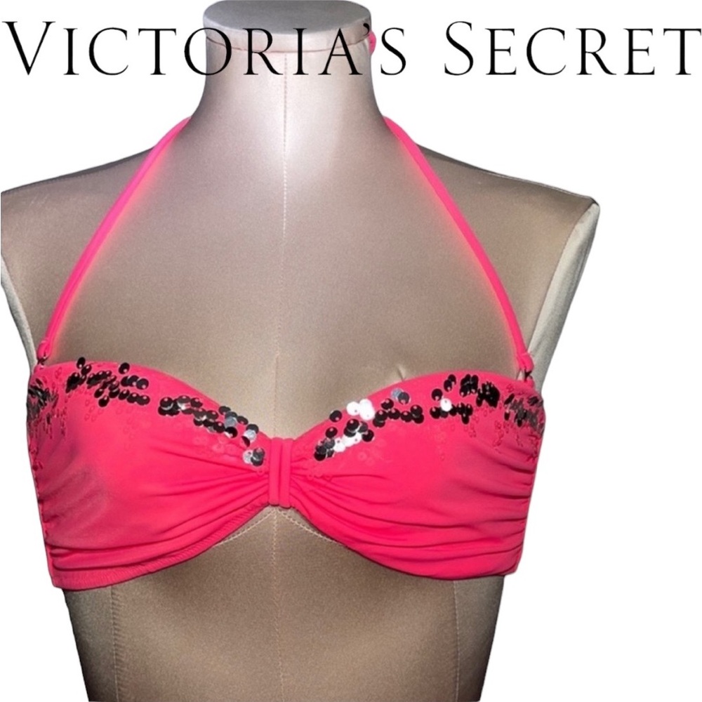 Victoria’s Secret hot pink bikini top with sequins. Size M